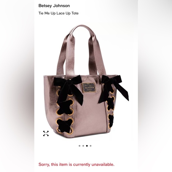 Betsey Johnson Lace-Up Metallic Tote with Black Bows NWT - Picture 2 of 6